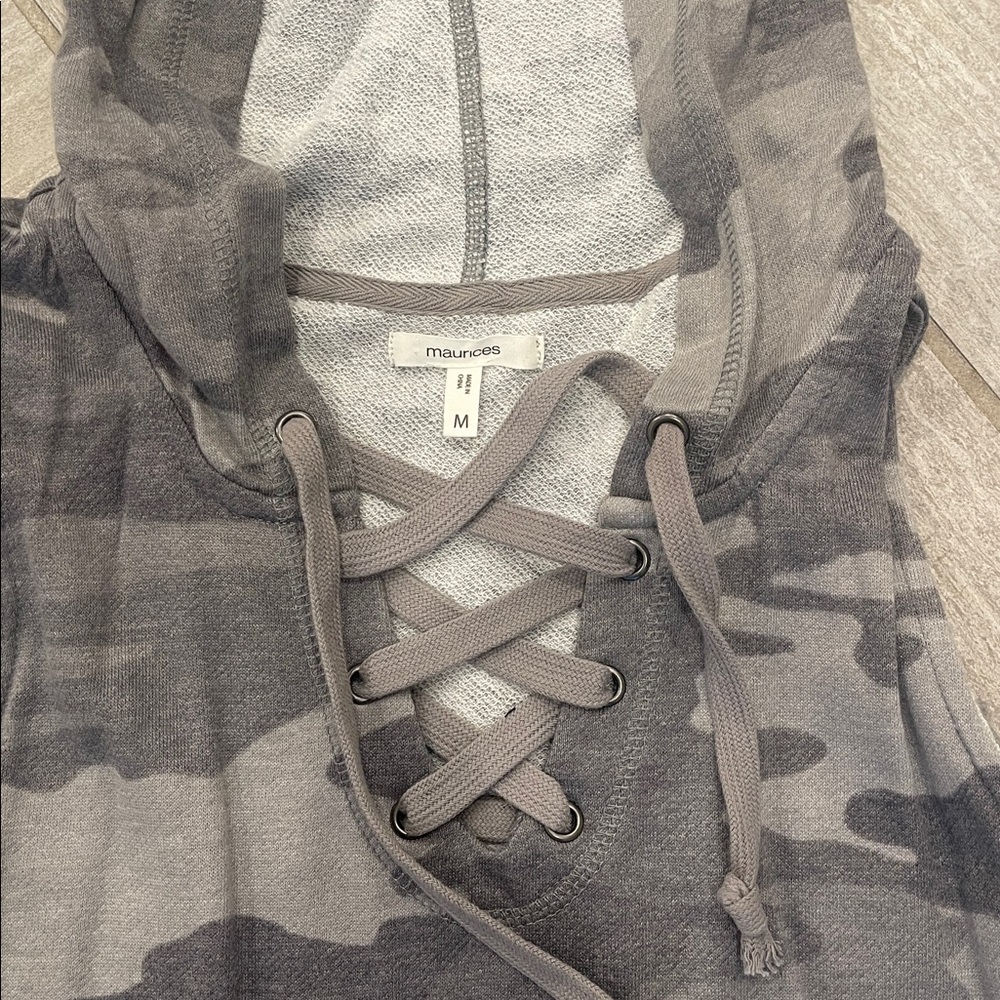 Maurice’s Sleeveless Camo Hooded Tank Dress - Gray Camouflage - Picture 2 of 3